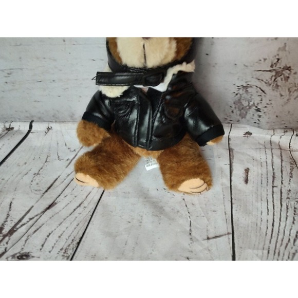 Green Pond Aviator Pilot Bear Leather Jacket Plush Stuffed Animal with Goggles - Picture 2 of 5
